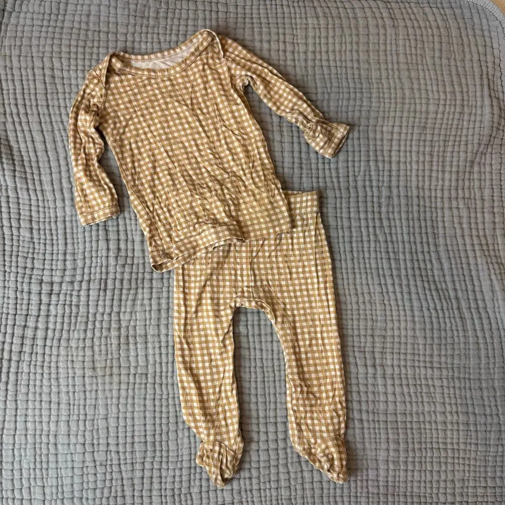 Forever French Bamboo Baby Outfit Set 3-6 Months Boy Footie Pants Gingham Check